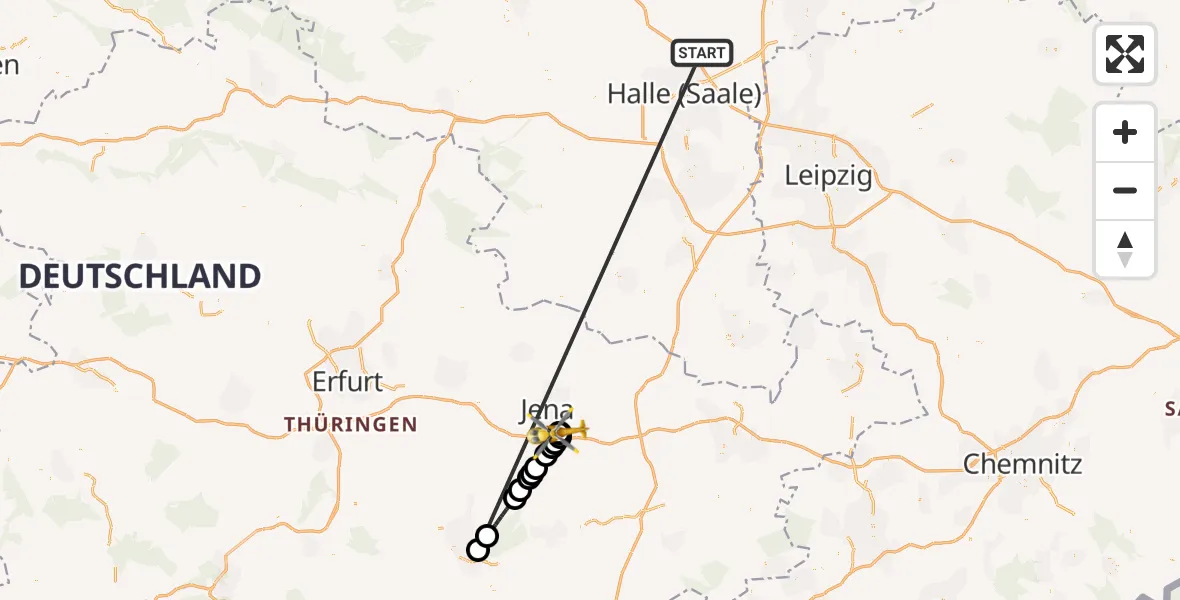 Flugroute Ambulanzhubschrauber Landsberg - Jena University Hospital, 27 März 2026, 13:29