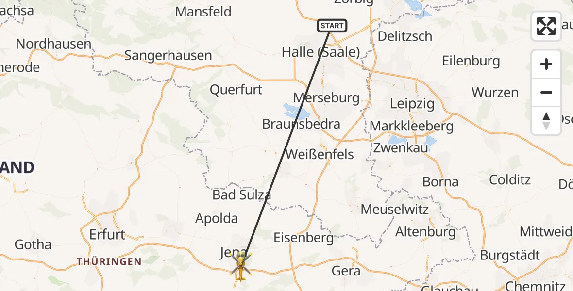 Flugroute Ambulanzhubschrauber Landsberg - Jena University Hospital, 27 März 2026, 17:29