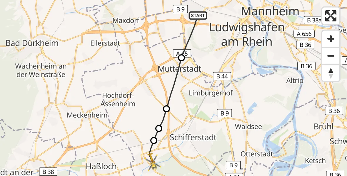 Flugroute Rettungshubschrauber Ludwigshafen am Rhein - Böhl-Iggelheim, 27 März 2026, 17:33