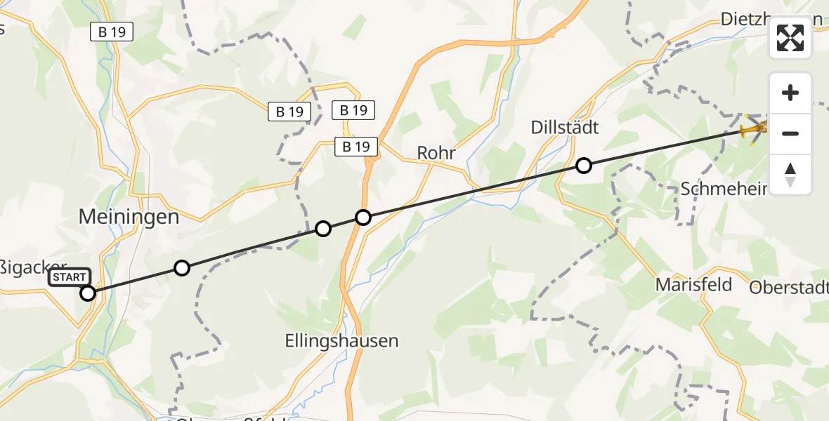 Routekaart van de vlucht: Rettungshubschrauber nach Schmeheim, Rennsteig-Dolmar-Weg
