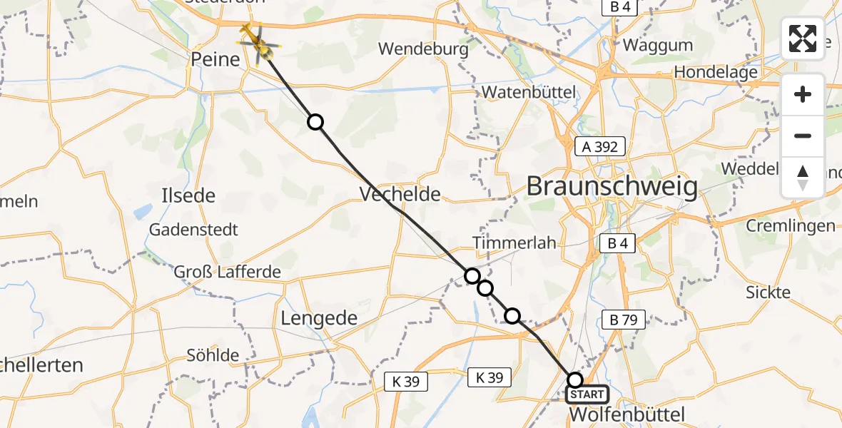 Flugroute Rettungshubschrauber Wolfenbüttel - Peine, 27 März 2026, 17:41