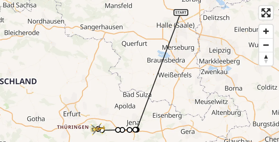 Flugroute Ambulanzhubschrauber Landsberg - Bad Berka Central Hospital, 27 März 2026, 13:29