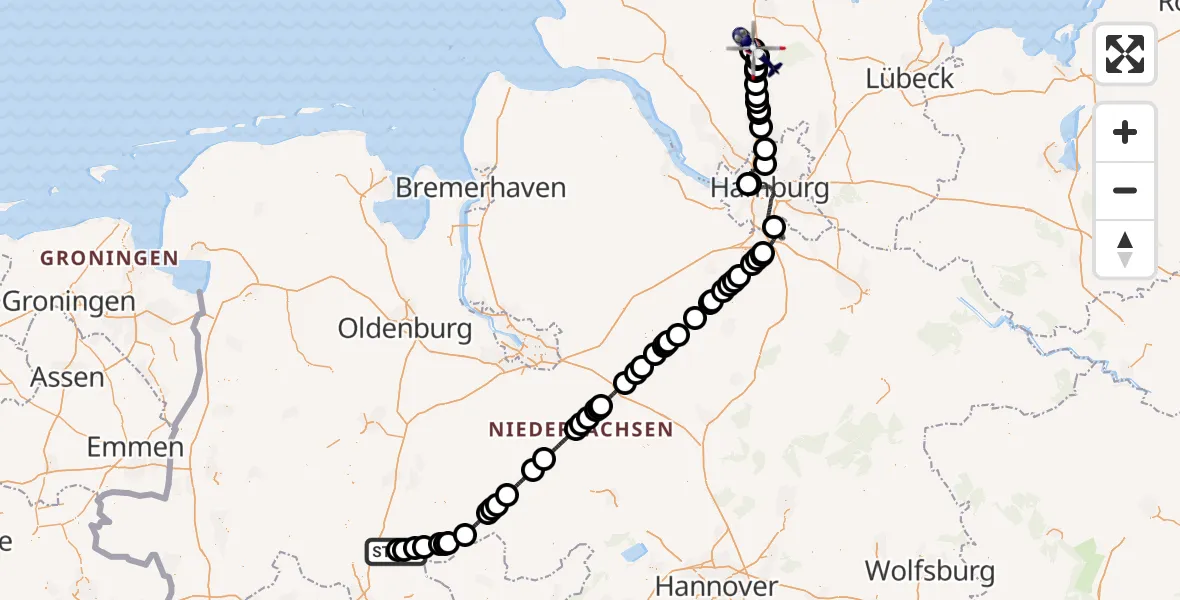 Routekaart van de vlucht: Polizeihubschrauber nach Bimöhlen, Zum Hallohberg