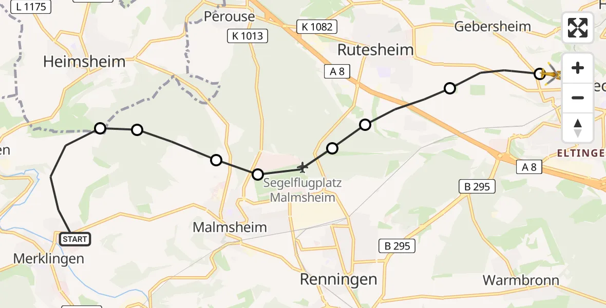 Routekaart van de vlucht: Rettungshubschrauber nach Leonberg Hospital