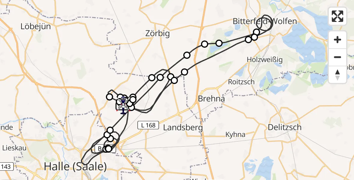 Routekaart van de vlucht: Polizeihubschrauber nach Halle-Oppin Flugplatz