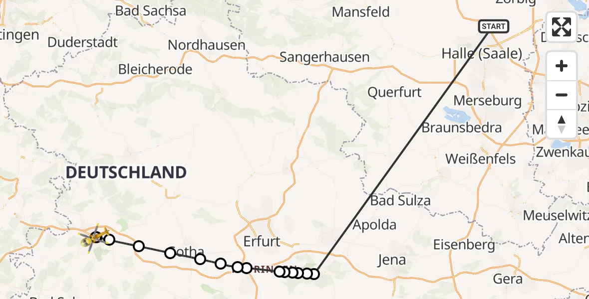 Flugroute Ambulanzhubschrauber Landsberg - Sankt Georg Hospital Eisenach, 27 März 2026, 18:49