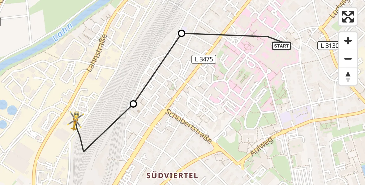 Flugroute Rettungshubschrauber Gießen University Hospital - Gießen, 27 März 2026, 18:52