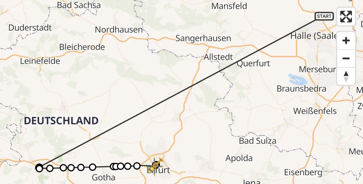 Flugroute Ambulanzhubschrauber Landsberg - Helios Clinic Erfurt, 27 März 2026, 13:29