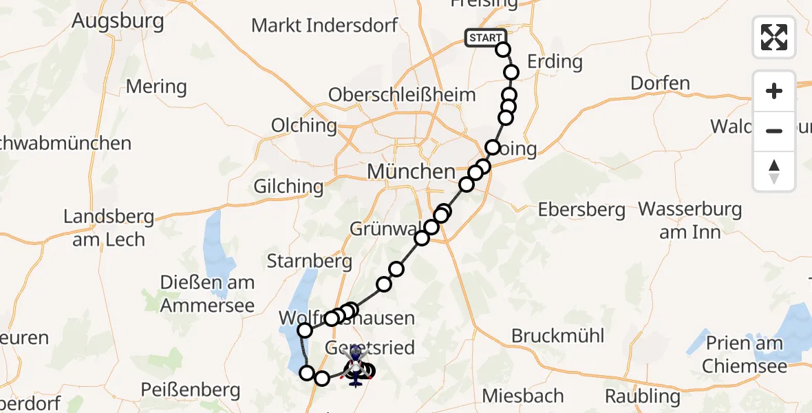 Flugroute Polizeihubschrauber München Flughafen - Königsdorf, 27 März 2026, 19:58