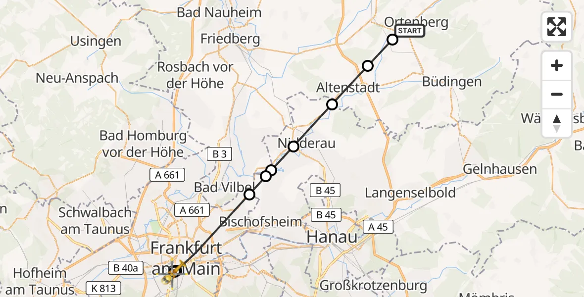 Routekaart van de vlucht: Rettungshubschrauber nach Frankfurt University Hospital