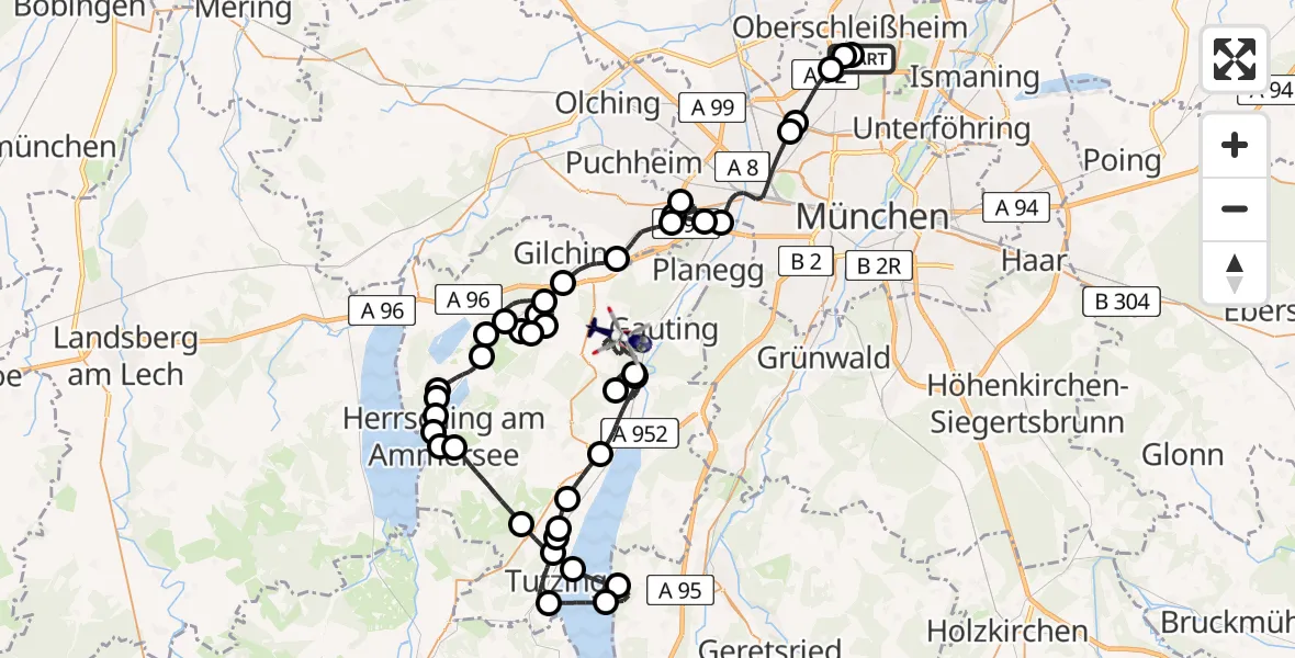 Routekaart van de vlucht: Polizeihubschrauber nach Gauting, Birketstraße