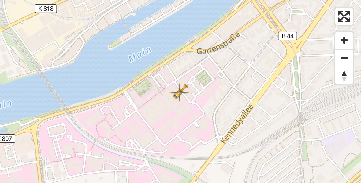 Flugroute Rettungshubschrauber Frankfurt University Hospital - Frankfurt University Hospital, 27 März 2026, 20:16