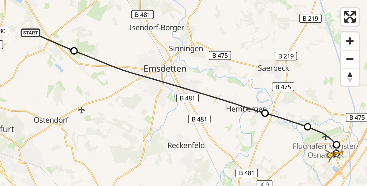 Routekaart van de vlucht: Ambulanzhubschrauber nach Christoph  Westfalen-ADAC