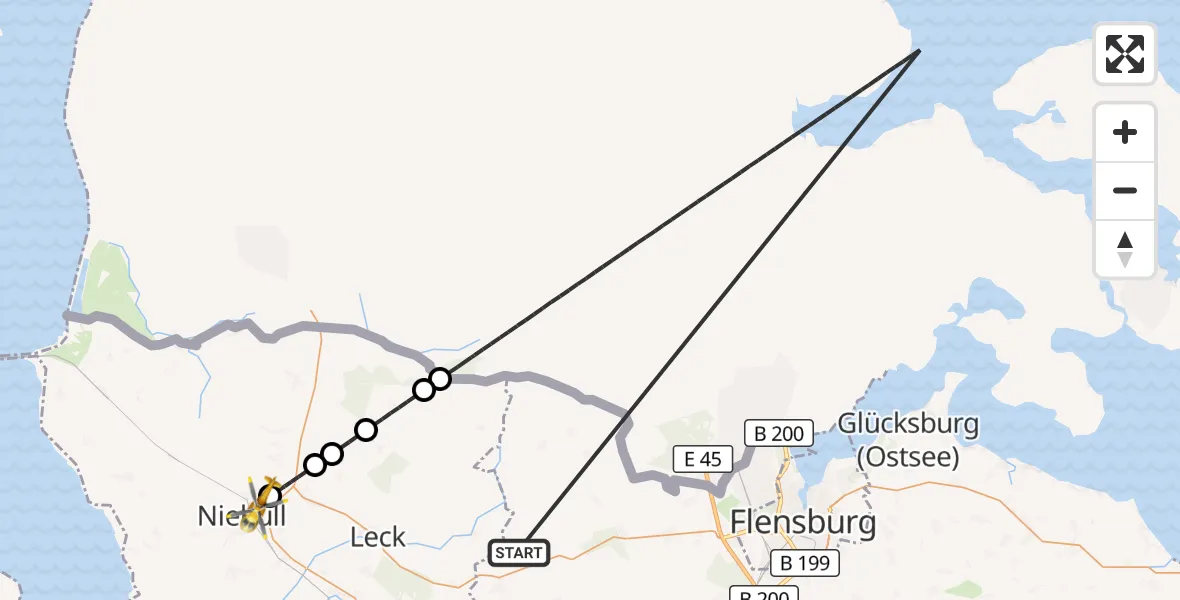 Flugroute Rettungshubschrauber Schafflund - Niebüll, 27 März 2026, 20:49