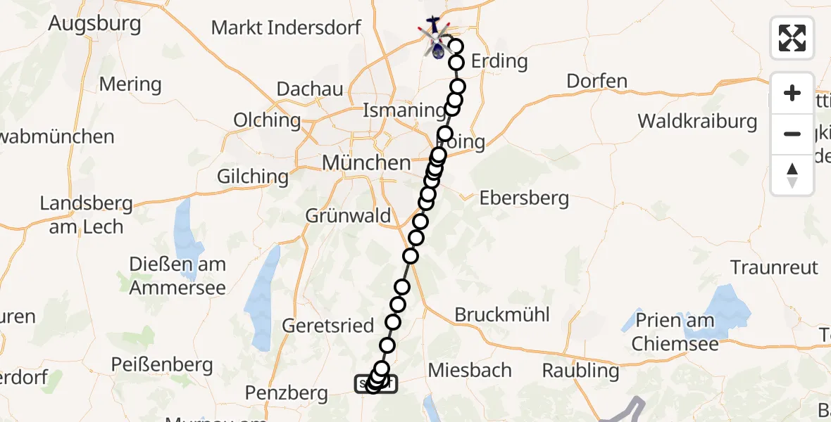 Routekaart van de vlucht: Polizeihubschrauber nach München Flughafen