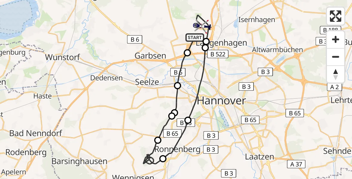 Flugroute Polizeihubschrauber Flughafen Hannover - Flughafen Hannover, 27 März 2026, 21:42