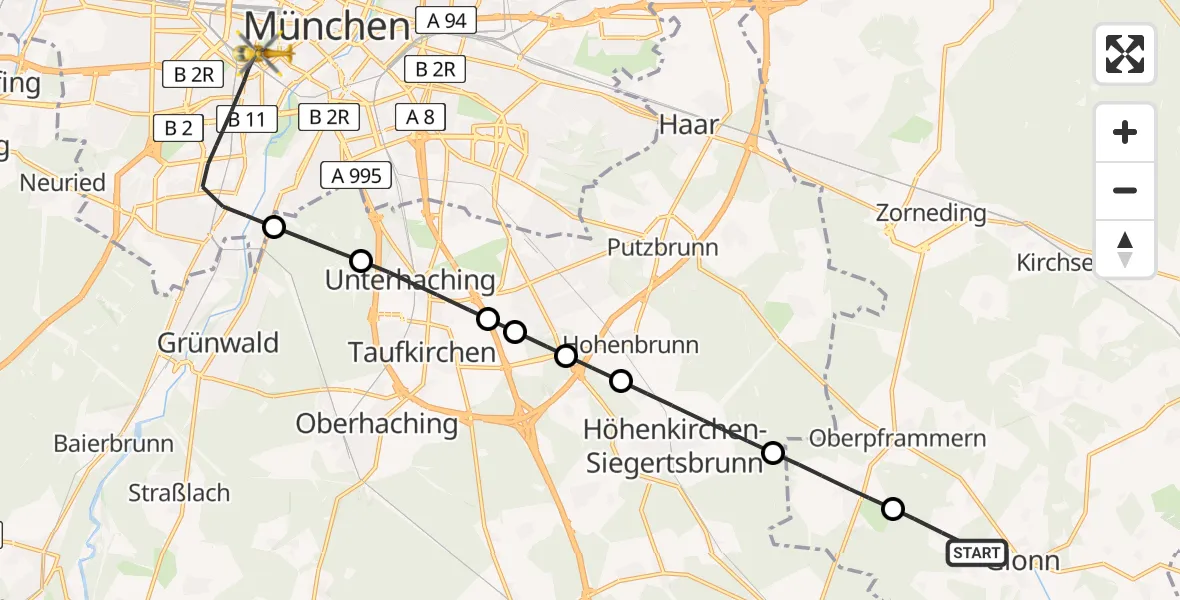 Routekaart van de vlucht: Rettungshubschrauber nach München, Hans-Fischer-Straße