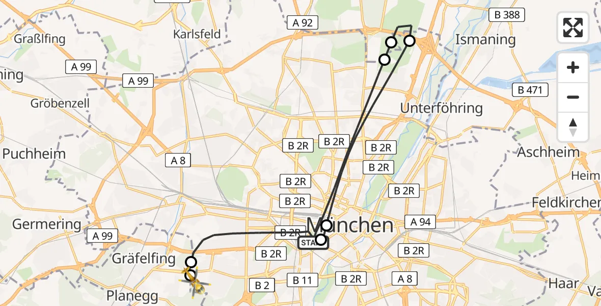 Routekaart van de vlucht: Rettungshubschrauber nach DRF Air Rescue München Hubschrauberlandeplatz
