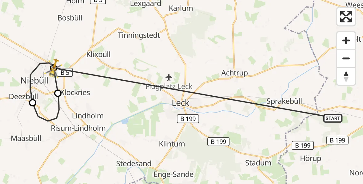 Routekaart van de vlucht: Rettungshubschrauber nach Niebüll, Gather Landstraße