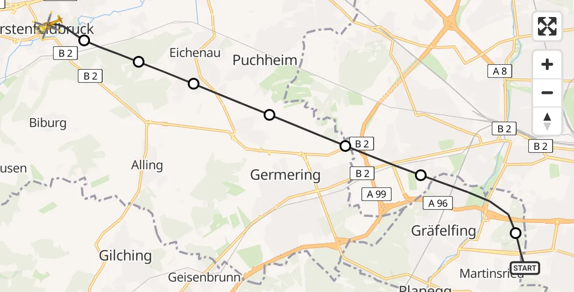 Routekaart van de vlucht: Rettungshubschrauber nach Fürstenfeldbruck, Dachauer Straße