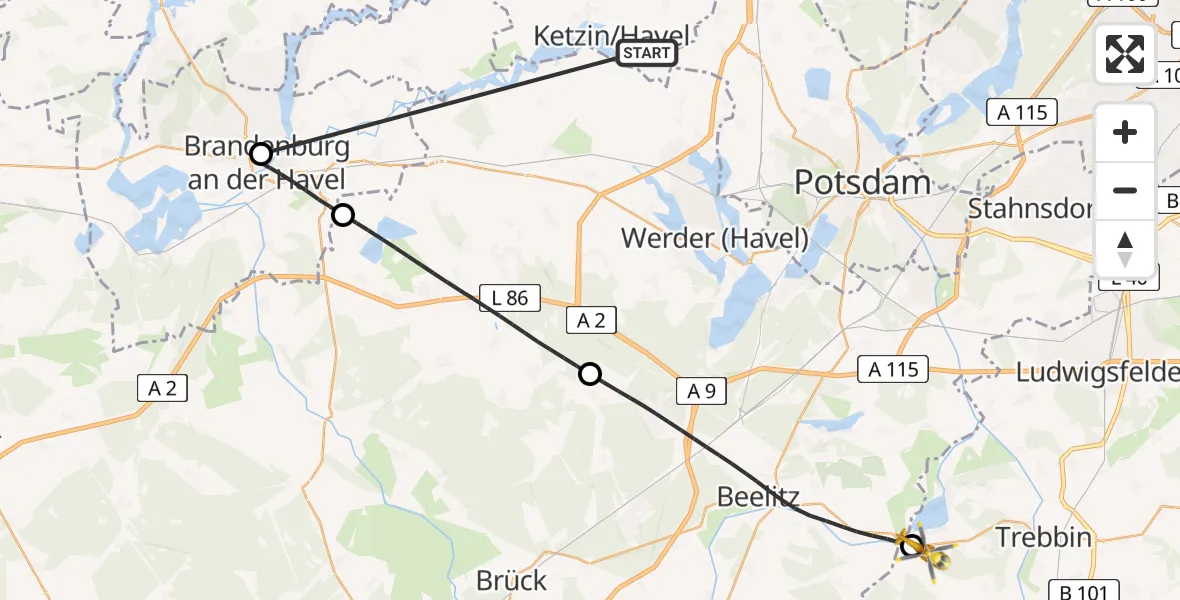 Routekaart van de vlucht: Rettungshubschrauber nach Trebbin, Schönhagener Landstraße