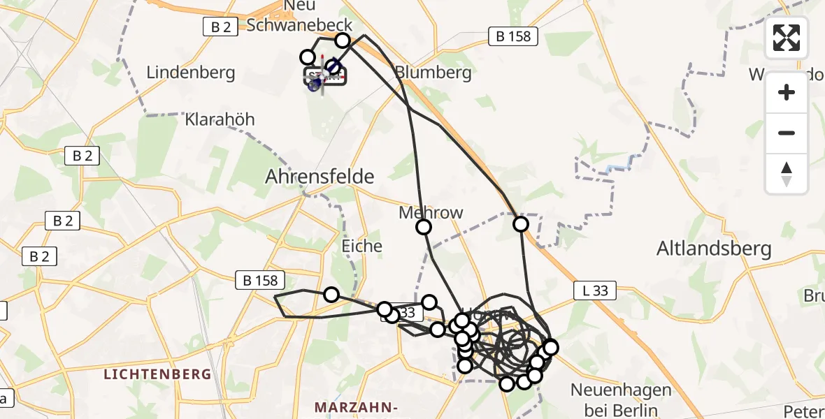 Flugroute Polizeihubschrauber Ahrensfelde Hubschrauberlandeplatz - Ahrensfelde Hubschrauberlandeplatz, 28 März 2026, 02:22