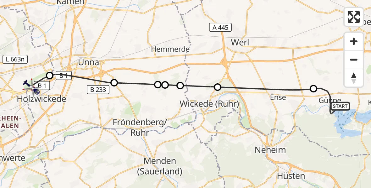 Routekaart van de vlucht: Polizeihubschrauber nach Dortmund Flughafen