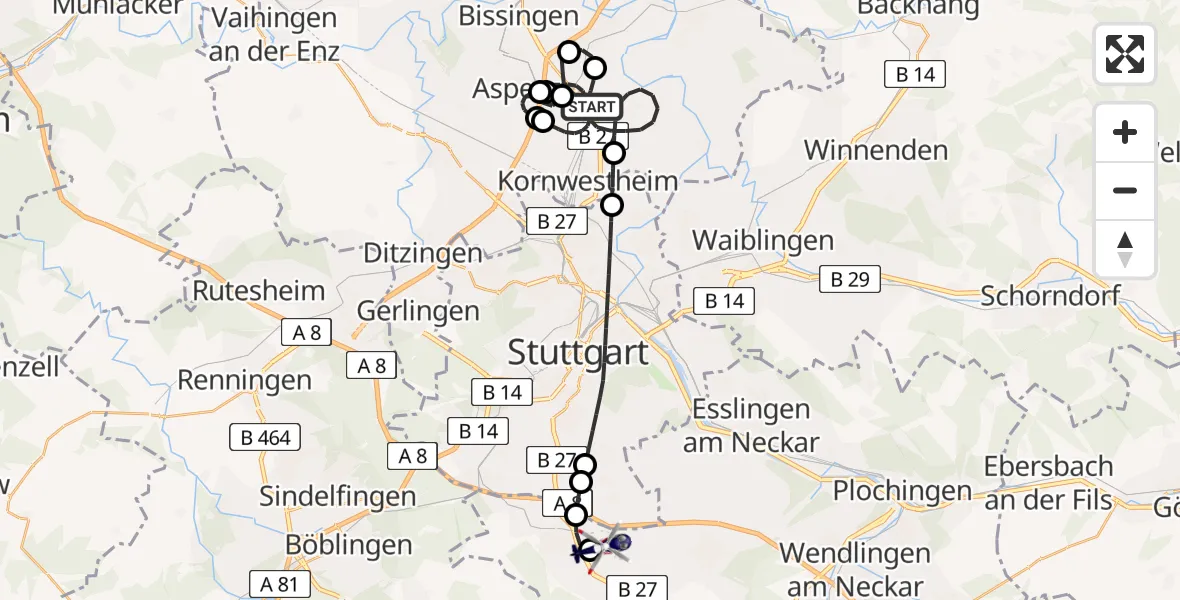 Flugroute Polizeihubschrauber Ludwigsburg - Flughafen Stuttgart, 28 März 2026, 03:08