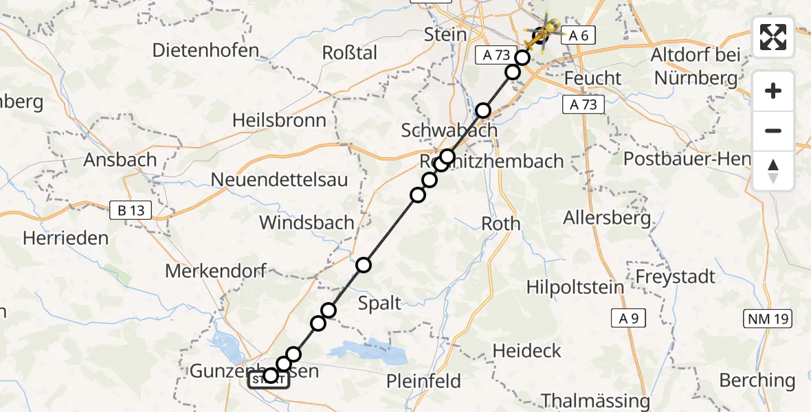Routekaart van de vlucht: Ambulanzhubschrauber nach Nürnberg South Hospital