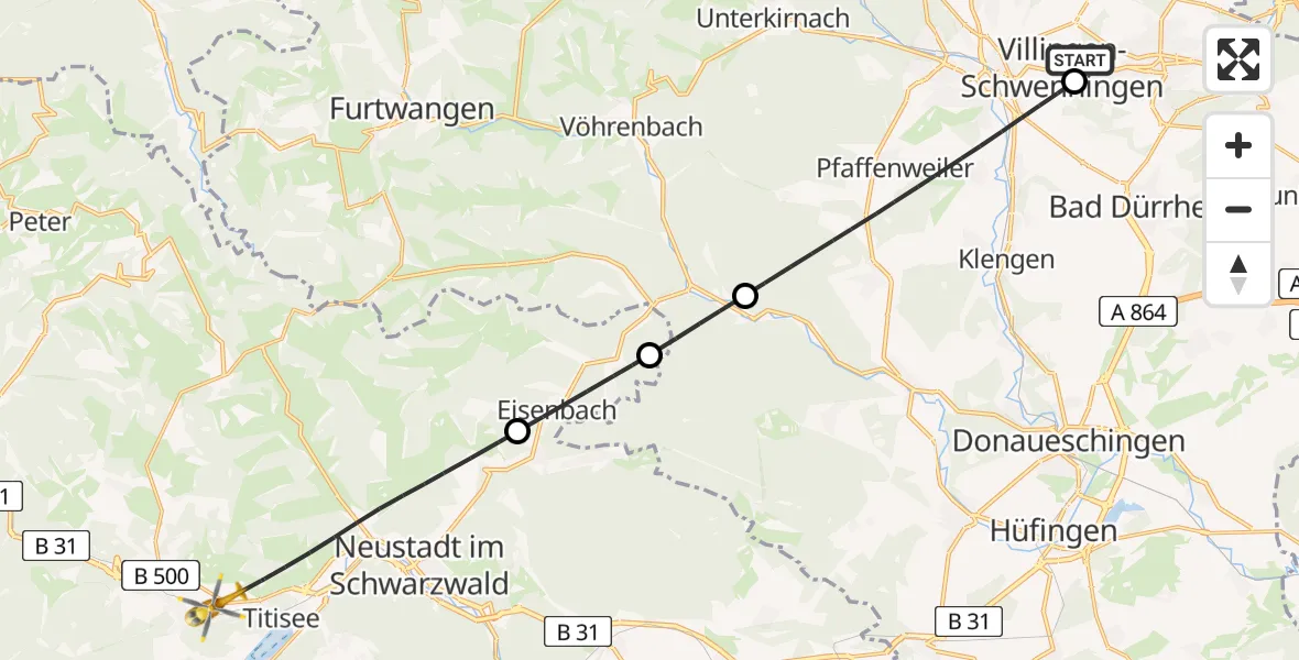 Routekaart van de vlucht: Rettungshubschrauber nach Hinterzarten, Bundesstraße
