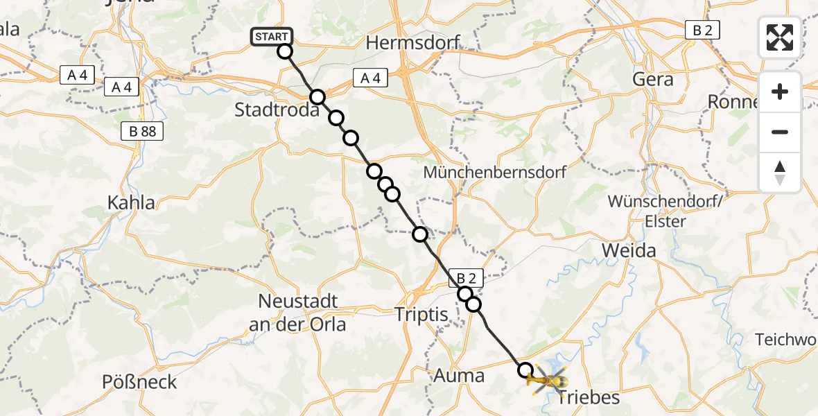 Flugroute Rettungshubschrauber Schöngleina - Zeulenroda-Triebes, 28 März 2026, 06:24