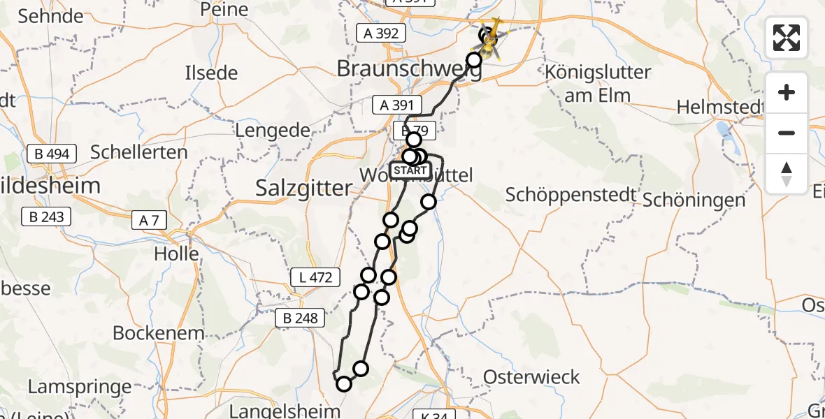 Routekaart van de vlucht: Rettungshubschrauber nach Cremlingen, Waldstraße