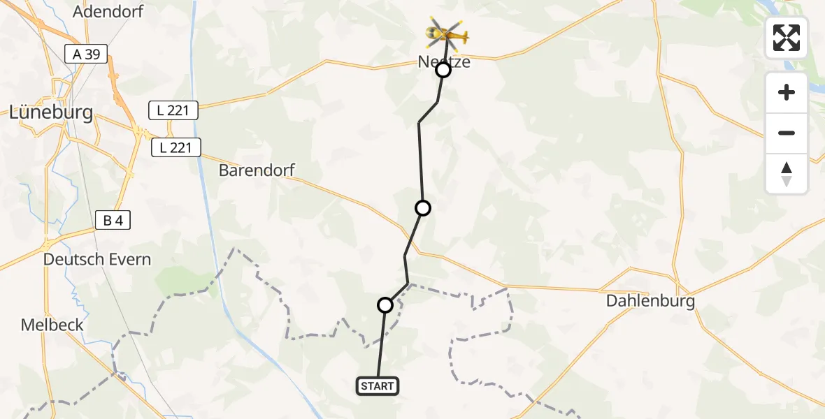 Routekaart van de vlucht: Rettungshubschrauber nach Neetze, Im Neuen Dorfe
