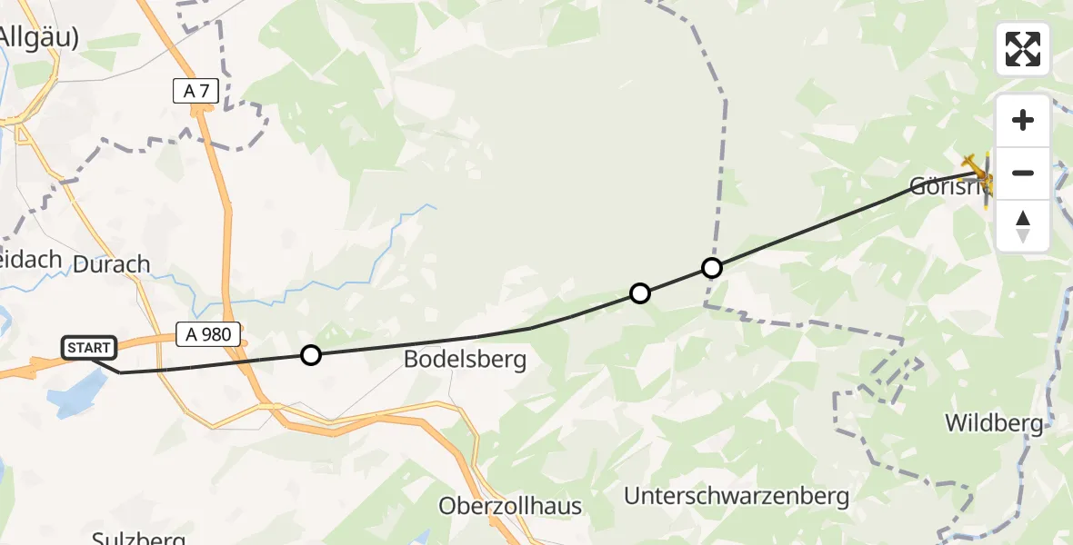 Routekaart van de vlucht: Rettungshubschrauber nach Görisried, Mühlenstraße