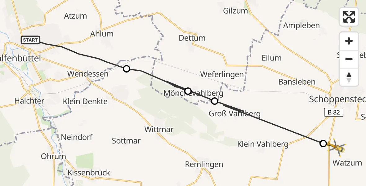 Flugroute Rettungshubschrauber Wolfenbüttel - Uehrde, 28 März 2026, 07:37