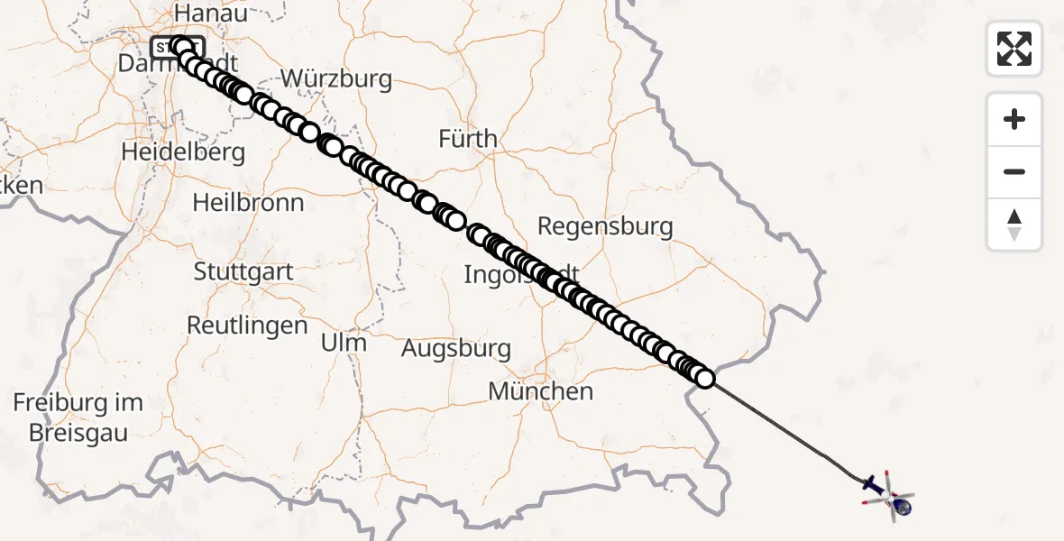Routekaart van de vlucht: Polizeihubschrauber nach Hochburg-Ach, Flughafen Frankfurt-Egelsbach