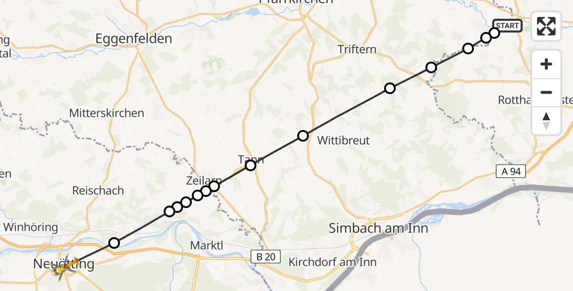 Routekaart van de vlucht: Rettungshubschrauber nach Neuötting, Mühlgasse