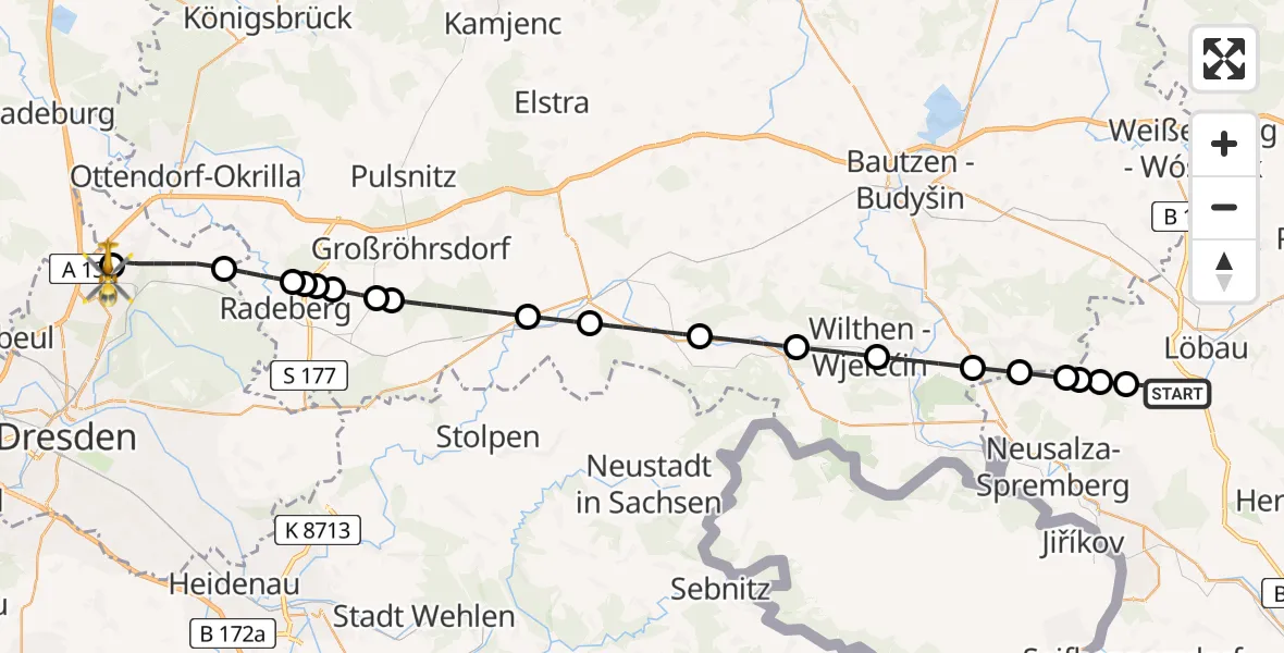 Routekaart van de vlucht: Rettungshubschrauber nach Dresden Bundespolizei Hubschrauberlandeplatz