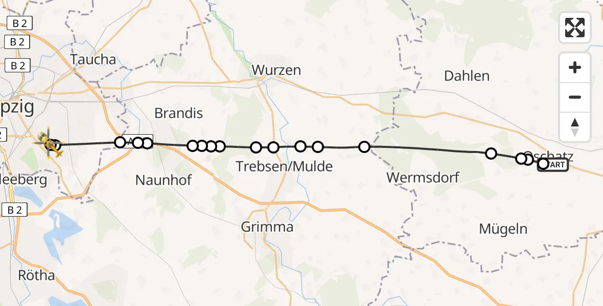 Routekaart van de vlucht: Rettungshubschrauber nach Leipzig Heart Center Rooftop Hubschrauberlandeplatz