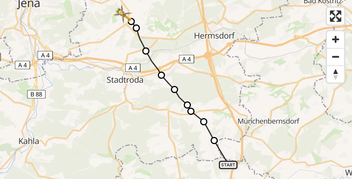 Routekaart van de vlucht: Rettungshubschrauber nach Schöngleina, Hauptstraße