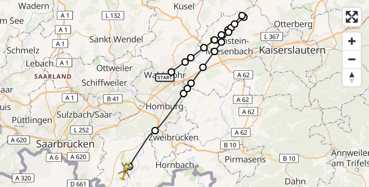 Routekaart van de vlucht: Rettungshubschrauber nach Gersheim, Wittersheimer Straße