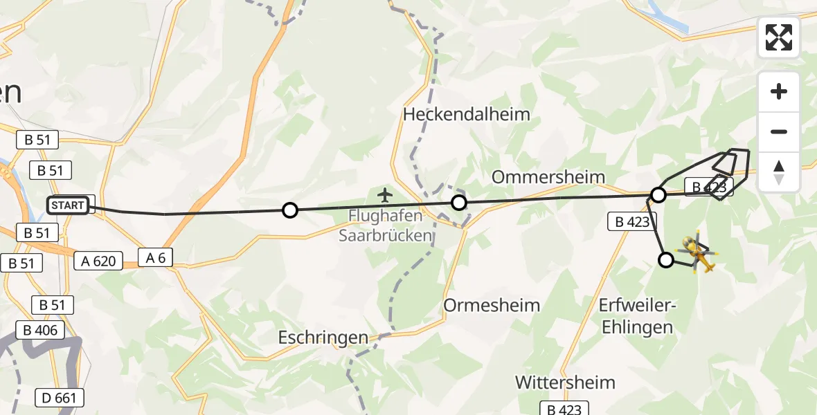 Routekaart van de vlucht: Rettungshubschrauber nach Mandelbachtal, Am Hölschberg