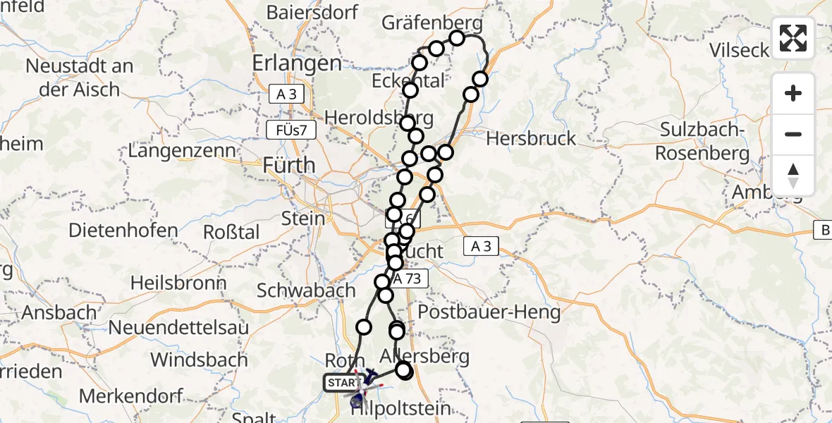Flugroute Polizeihubschrauber Roth - Roth, 28 März 2026, 08:28