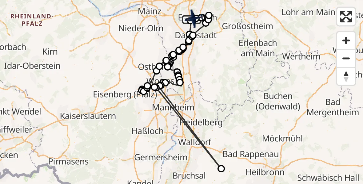 Flugroute Polizeiflugzeug Erzhausen - Flughafen Frankfurt-Egelsbach, 28 März 2026, 08:29