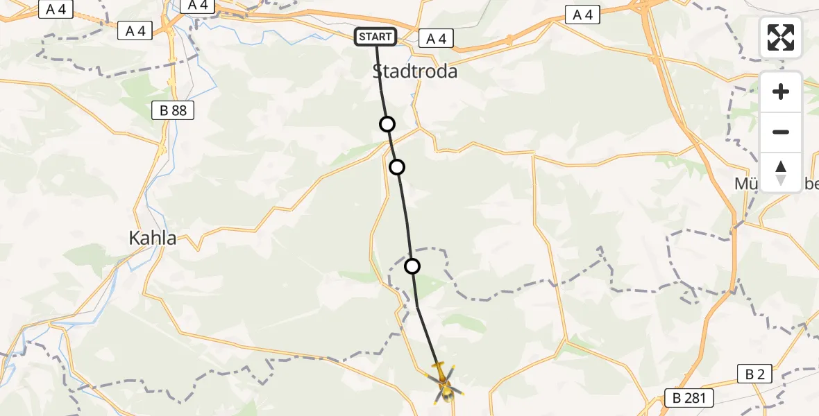 Flugroute Rettungshubschrauber Stadtroda - Neustadt an der Orla, 28 März 2026, 08:34