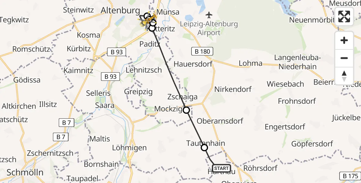 Routekaart van de vlucht: Rettungshubschrauber nach Altenburg, Buchenring