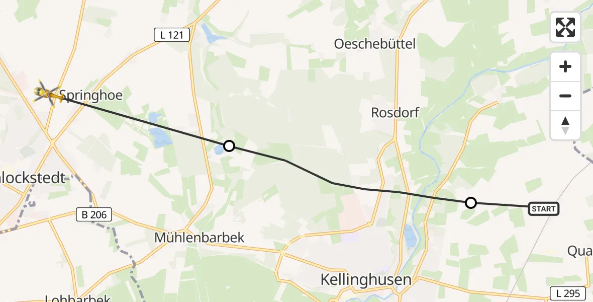 Flugroute Rettungshubschrauber Quarnstedt - Hohenlockstedt, 28 März 2026, 08:56