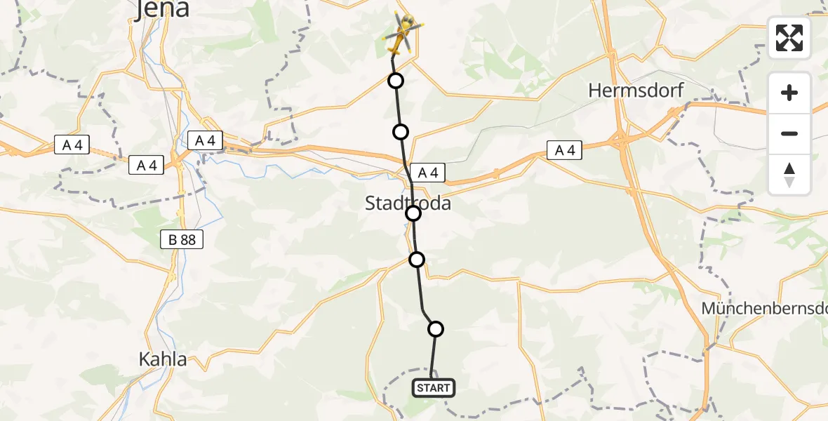 Flugroute Rettungshubschrauber Neustadt an der Orla - Schöngleina, 28 März 2026, 08:59