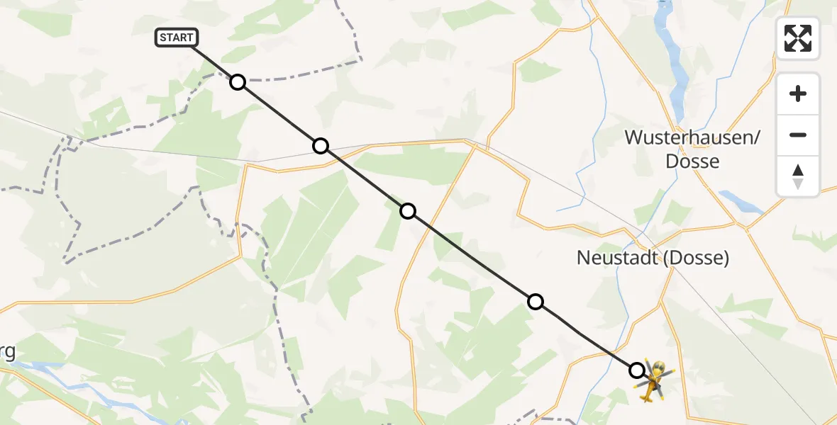 Flugroute Rettungshubschrauber Plattenburg - Dreetz, 28 März 2026, 09:05