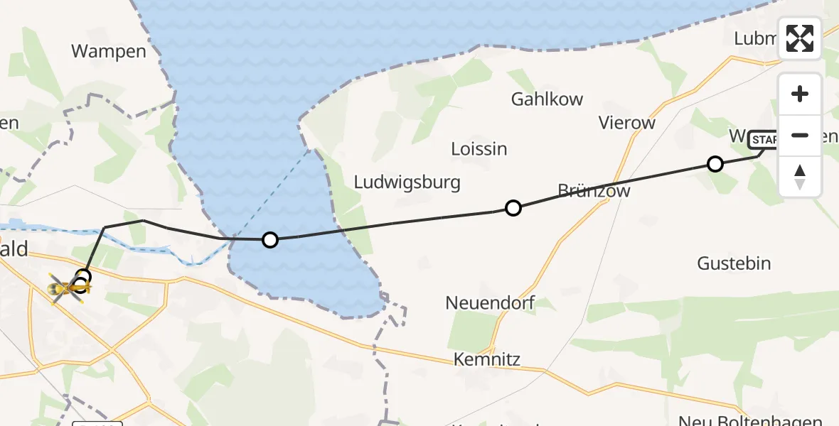 Routekaart van de vlucht: Rettungshubschrauber nach Greifswald Hospital
